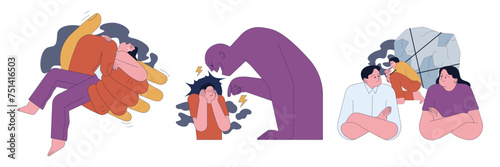Human fears set. Scared characters confronting personal inadequacies