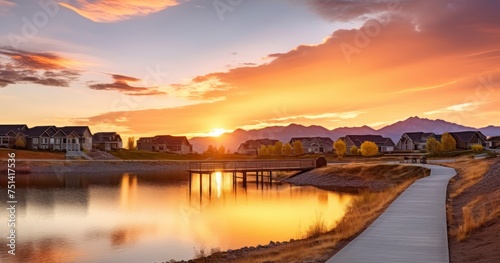 The Warm Glow of Dusk Reflecting off City Lake s Peaceful Waters