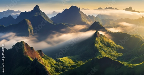 The Grandeur of Mountains Reaching Above a Blanket of Clouds photo