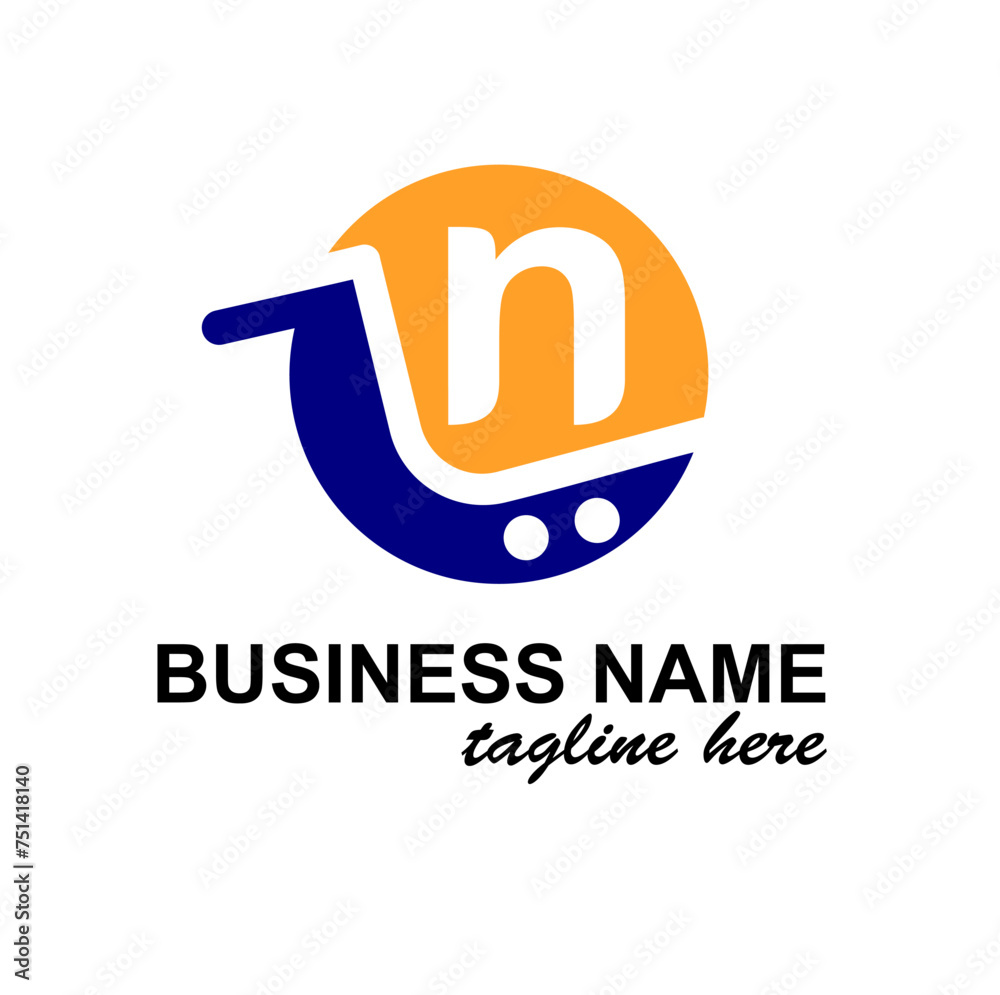 Initial n Letter in Shopping Cart, Trolley for Supermarket, Market, Shop, Store Business Simple Modern Logo Idea Initial n Letter in Shopping Cart, Trolley for Supermarket, Market, Shop, Store Business Simple Modern Logo Idea