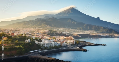 Cityscape view on with Tenerife island on the background on the morning © coco