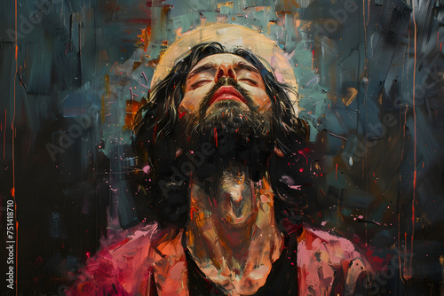 Expressive Portrait of Jesus Christ with Eyes Closed