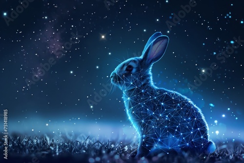 Under the Enchanting Easter Night: A Majestic Bunny-Shaped Constellation Illuminates the Starry Sky, Inviting Wishes and Dreams © aicandy