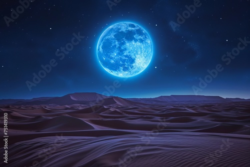 Full moon over desert landscape