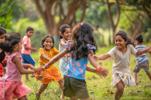 Children playing outdoor games and activities together on Children's Day