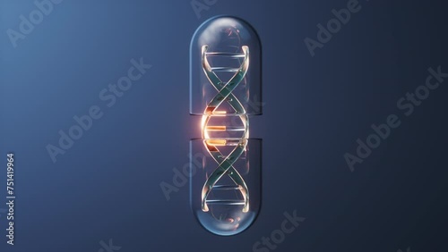 Medical capsule with DNA inside, 3d rendering. photo