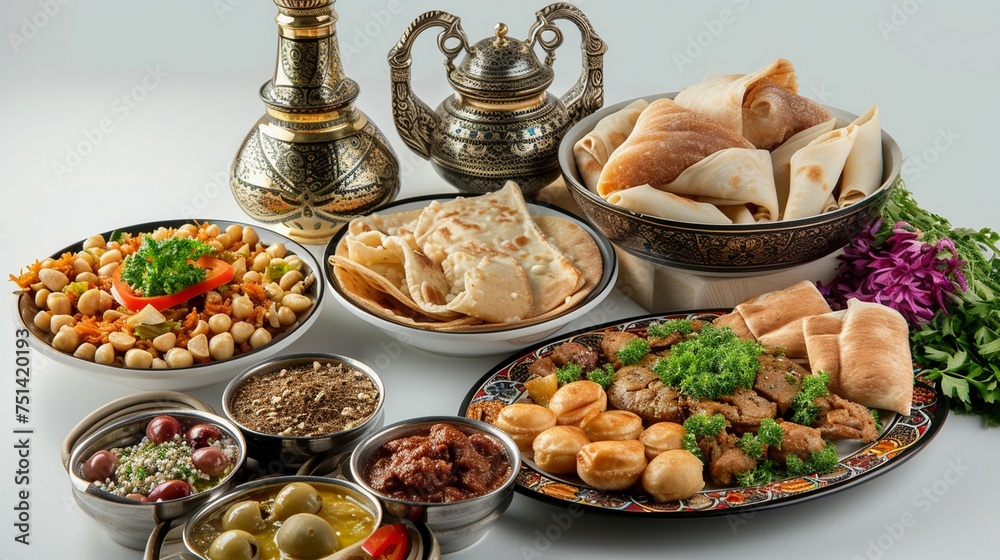 Traditional Middle Eastern Feast Displayed on a Table for Celebration