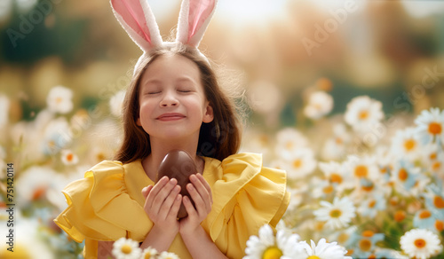 child with choco egg outdoors