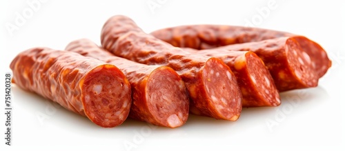 A Variety of Sliced Sausages Piled Up on a Bright White Background for Culinary Concept Design