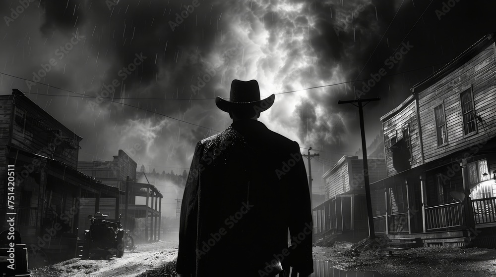 Illustrate the foreboding silence of a ghostly Western town where twisted realities and dark secrets come to light