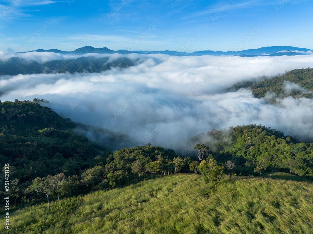 High-angle landscape in the sea of mist exploring many forest areas the legend of the forest sky at the center of perfection. And the views here are the breathtaking pinnacle of winter in Thailand. High-angle landscape in the sea of mist exploring many forest areas the legend of the forest sky at the center of perfection. And the views here are the breathtaking pinnacle of winter in Thailand.