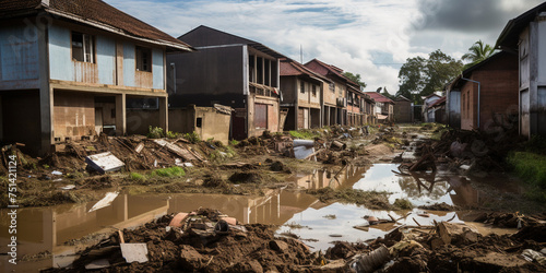 Destroyed Houses After Big Flood, Natural Disaster