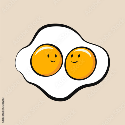Fried egg cartoon. Twin eggs cartoon. Fried egg cartoon character design. for poster, banner, web, icon, mascot, background. hand drawn. Vector illustration