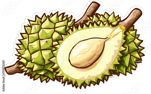 Sticker featuring Durian isolated on transparent Background
