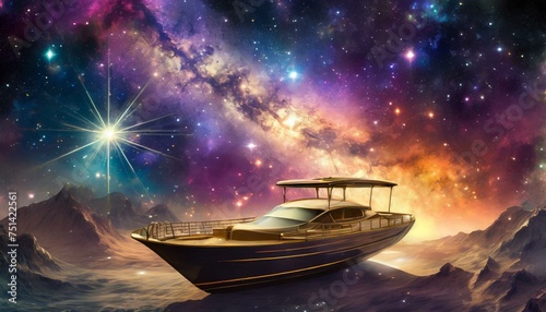 ship in the night, key of destiny set against a backdrop of an interstellar nebula revealing secrets of the cosmos