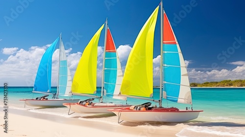 The Bright Hues of Sail Catamarans Along the Beach