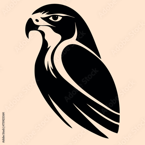 Black and White Falcon (hawk) Outline Silhouette Ornament Vector Art for Logo and Icon, Sketch, Tattoo, Clip Art