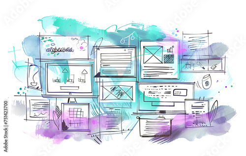 web design a website wireframe sketch in watercolor 