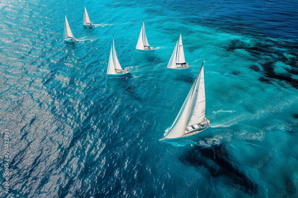 Group of sailboats racing