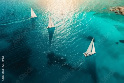 Group of sailboats racing