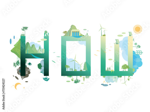 ESG and ECO friendly community A020 words with How shows the question for how to improve environment the vector illustration graphic EPS 10
