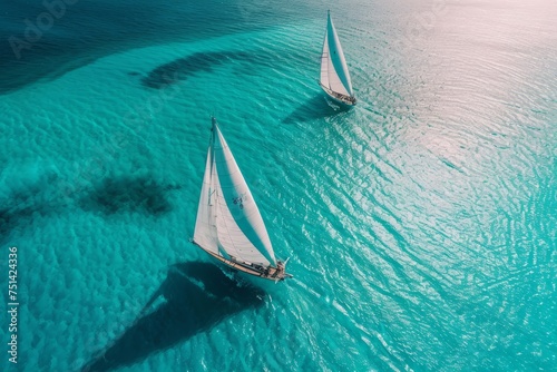 Group of sailboats racing