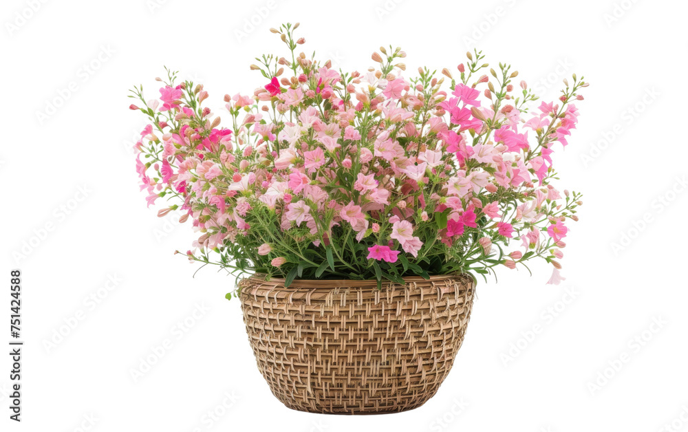Gaura Nestled in a Scalloped Rattan Planter isolated on transparent Background