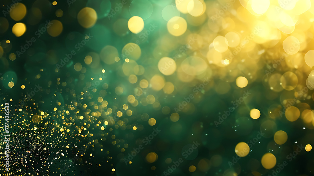 Blurry golden bokeh on a defocused emerald green background. Blurry golden bokeh on a defocused emerald green background.