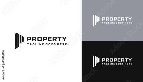 Initial Letter P Apartment Building Property For Residential Real Estate Logo Design