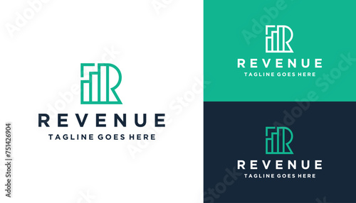 Modern Initial Letter R with Financial Bar Chart For Accounting Business Marketing Logo Design