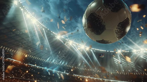 kickoff moment, stadium erupting, ball in flight, cinematic lighting photo