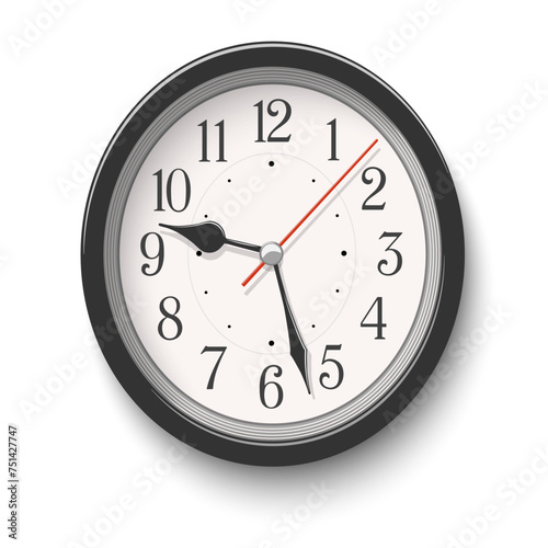 Vector elegant black oval wall clock isolated on white background
