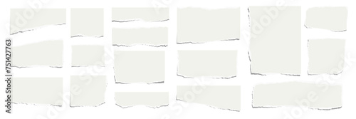 Elongated horizontal set of torn pieces of paper isolated on white background. Paper collage. Vector illustration.
