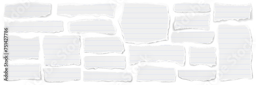 Elongated collage of scraps of lined paper. Vector illustration.