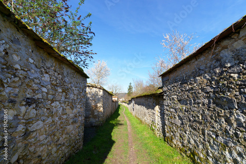 Canvastavla Path of long furrows in Thomery village. Île-de-France region