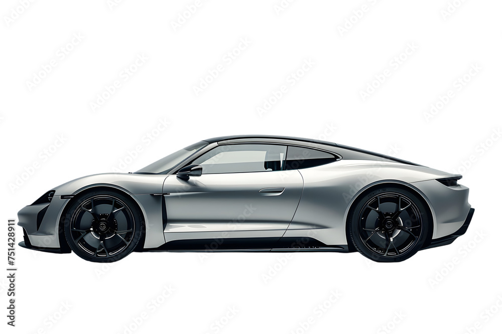 Image of a luxury electric sports car, side profile, on a clear background