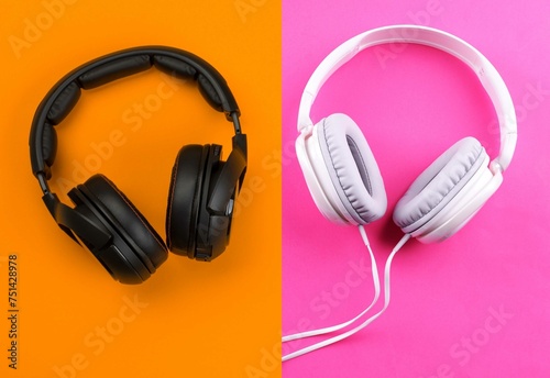  White and black headphones isolated