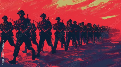 Propaganda Style Design of Soldiers Marching © Left