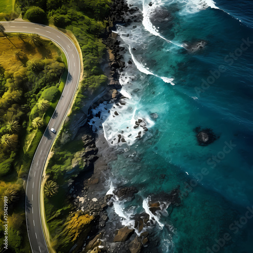 Overhead view of a scenic coastal road.