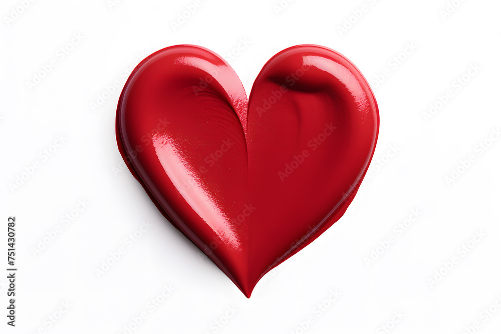 Heart made of red lipstick isolated on white background