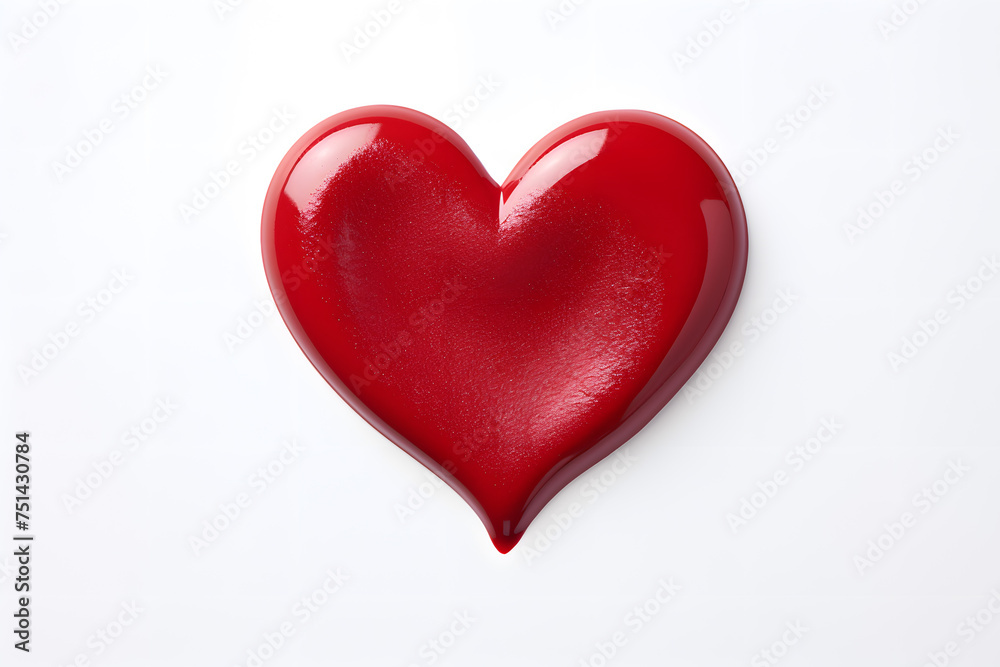Heart made of red lipstick isolated on white background