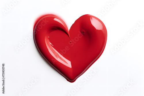 Heart made of red lipstick isolated on white background