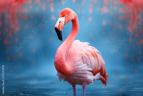illustration of portrait pink flamingo. Created with Generative AI  © agrus_aiart
