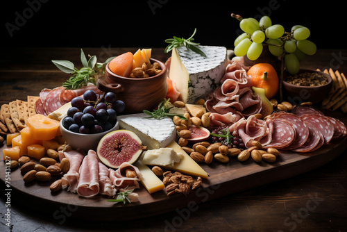 Elegant charcuterie board with assorted cheeses and cured meats