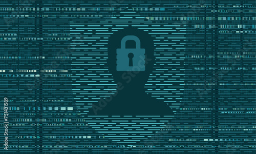 personal identity online data privacy security interference static glitch with shield padlock head concept background