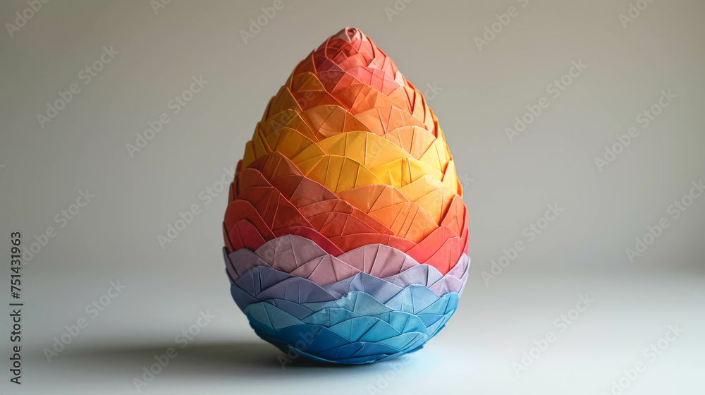 Colorful paper Easter egg on white background isolated.