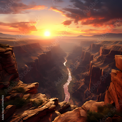 Spectacular view of a canyon at sunrise.