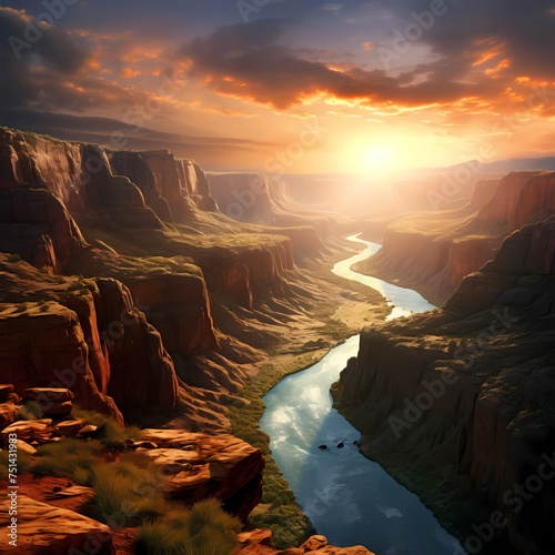 Spectacular view of a canyon at sunrise.