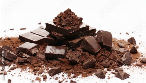 Heap of Chopped and Milled Chocolate: Isolated on White Background"