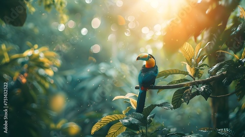 Colorful Toucan Perched in a Tropical Rainforest